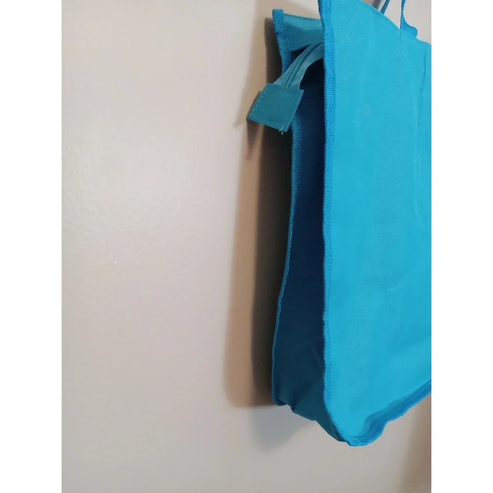 Happy Island Teal Blue Embroidery Florida Dolphins Palm Trees Canvas Bag 20x15x4